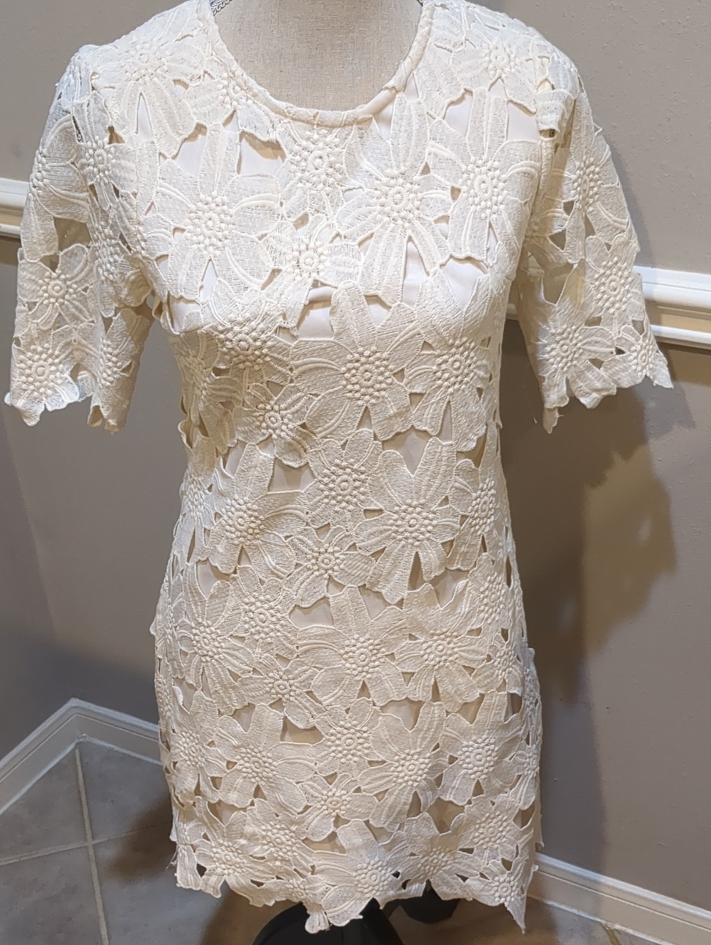 miami Cream Floral Crochet Mini Dress
